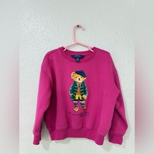 Polo Ralph Lauren Big Girls Polo Bear Fleece Sweatshirt size 5T  Fuchsia Pink